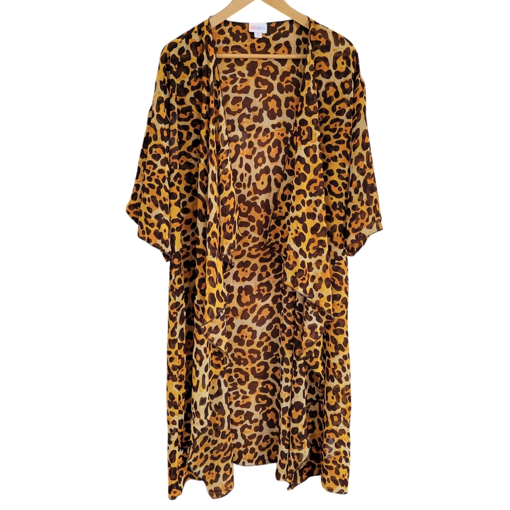 Lularoe Chiffon Kimono Womens Size Medium Leopard Print Open Front 3/4 Sleeve